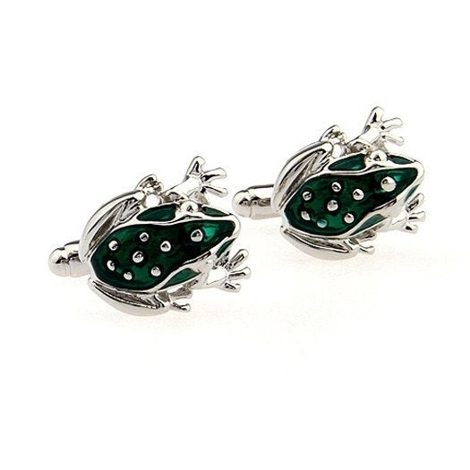 Frog Cufflinks Silver with Green Enamel Frog Prince Cufflinks Cuff Links Animals Animal Image 2