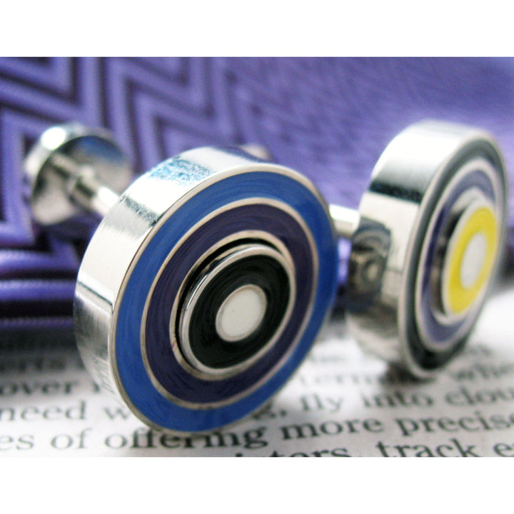 Double Target Cufflinks Reversible Multiple Style Purple Blue Yellow Cuff Links Image 3