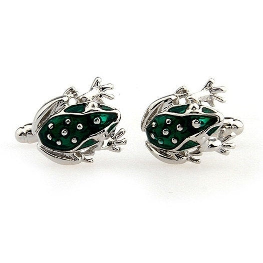 Frog Cufflinks Silver with Green Enamel Frog Prince Cufflinks Cuff Links Animals Animal Image 3