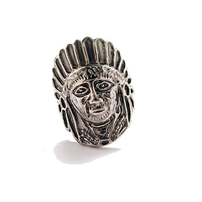 Mens Cufflinks Silver Tone Chief Warrior Native American Headdress Cuff Links Image 1