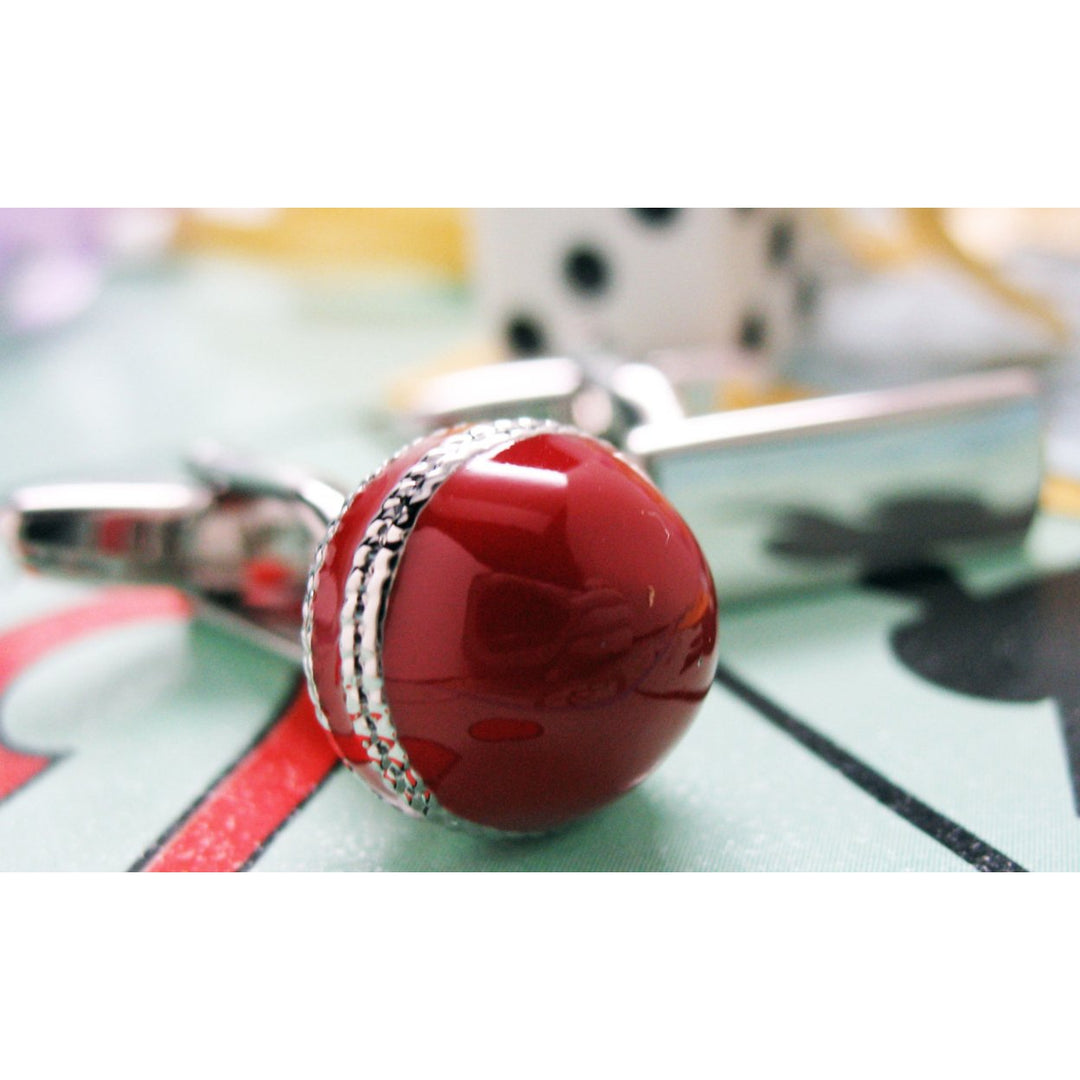 Cricket Ball and Bat Cufflinks Deluxe Enamel FInish Cuff Links Image 1