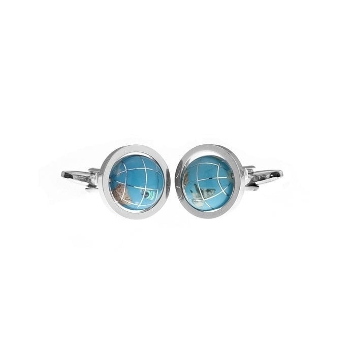 Mens Executive Travel the Blue Planet Earth Rotating World Globe Cufflinks Cuff Links Image 1