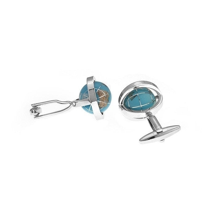 Mens Executive Travel the Blue Planet Earth Rotating World Globe Cufflinks Cuff Links Image 3