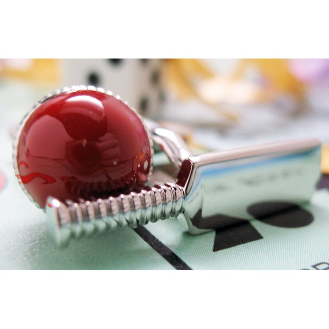 Cricket Ball and Bat Cufflinks Deluxe Enamel FInish Cuff Links Image 2