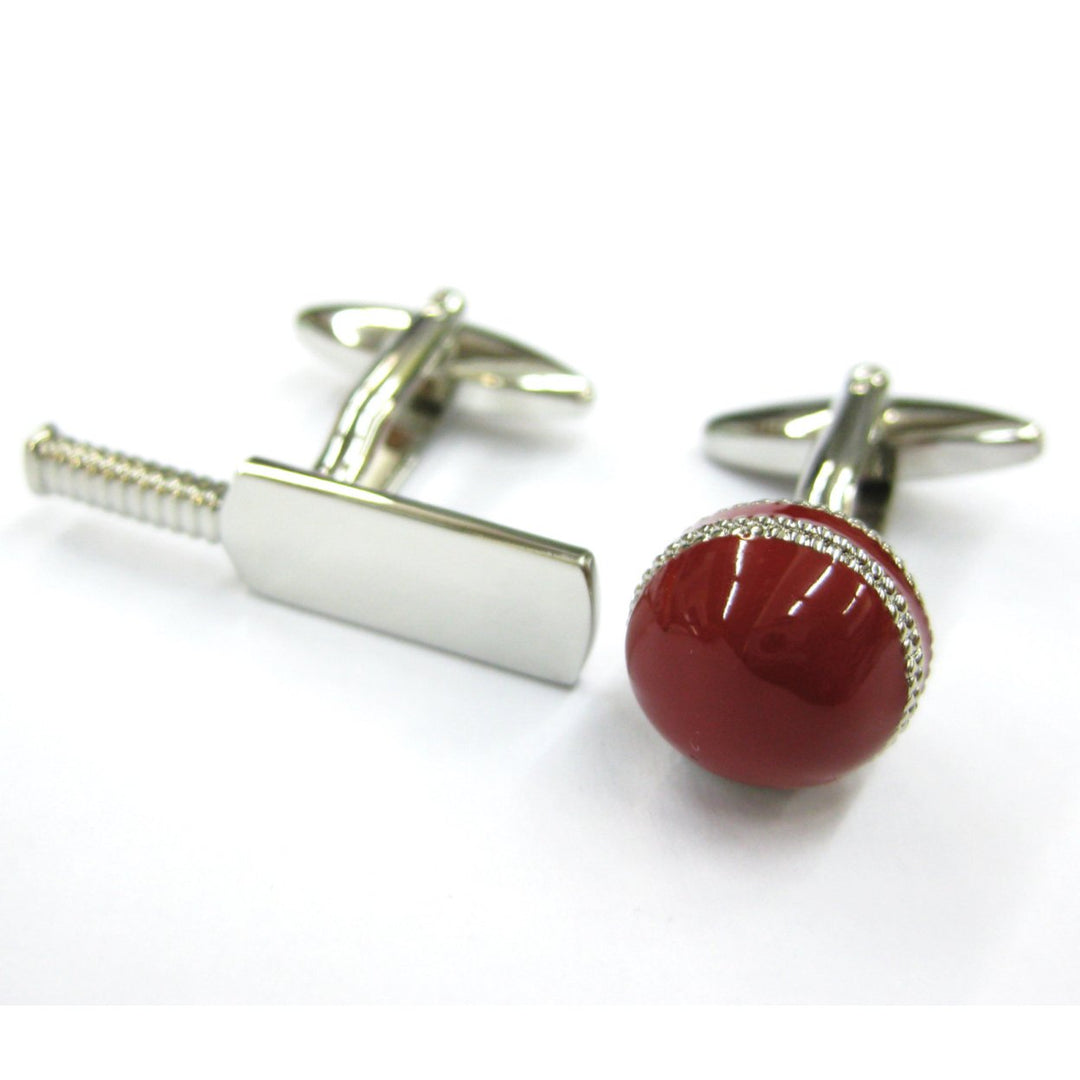 Cricket Ball and Bat Cufflinks Deluxe Enamel FInish Cuff Links Image 3