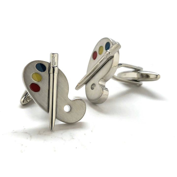 Artist Palette Cufflinks Silver Tone Matt Finish Mixes Colors Bright Fun Coloring Art Painting 3D Details Cuff Links Image 2