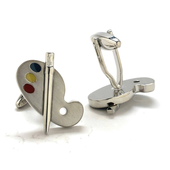 Artist Palette Cufflinks Silver Tone Matt Finish Mixes Colors Bright Fun Coloring Art Painting 3D Details Cuff Links Image 3