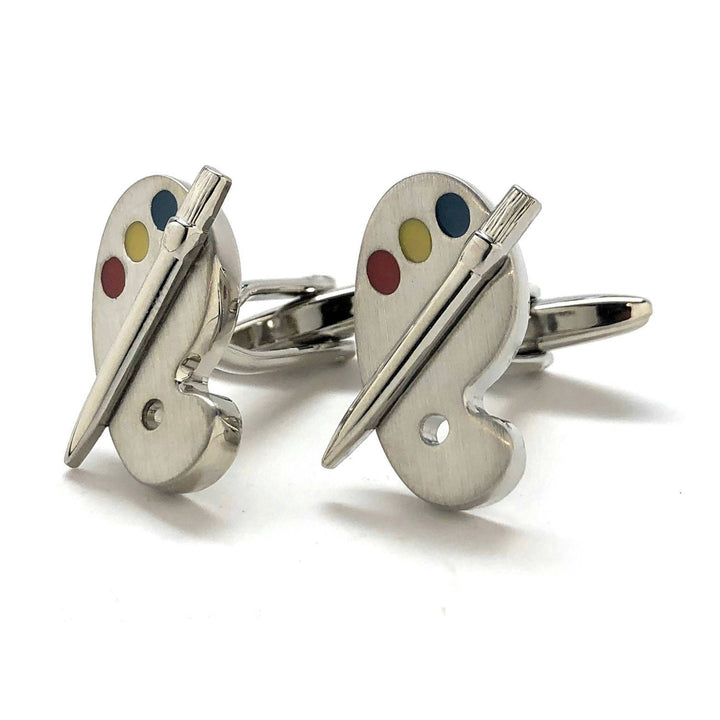 Artist Palette Cufflinks Silver Tone Matt Finish Mixes Colors Bright Fun Coloring Art Painting 3D Details Cuff Links Image 4