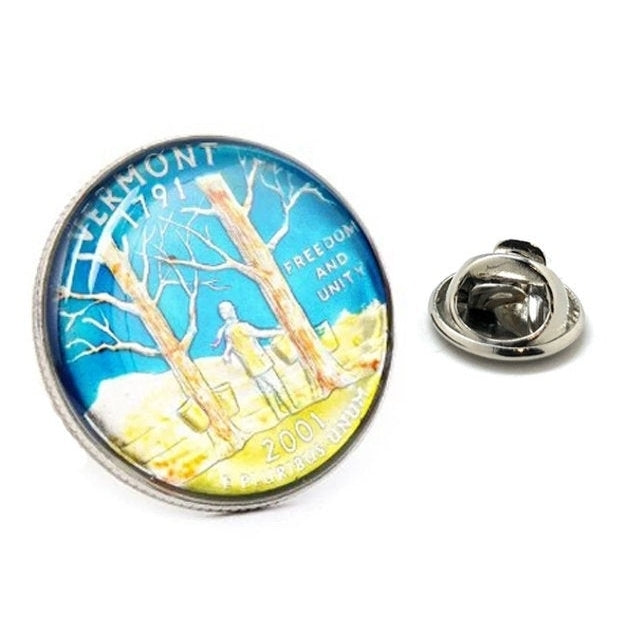 Enamel Pin Collector Hand Painted Vermont State Quarter Enamel Coin Lapel Pin Tie Tack Travel Souvenir Coins Keepsakes Image 1