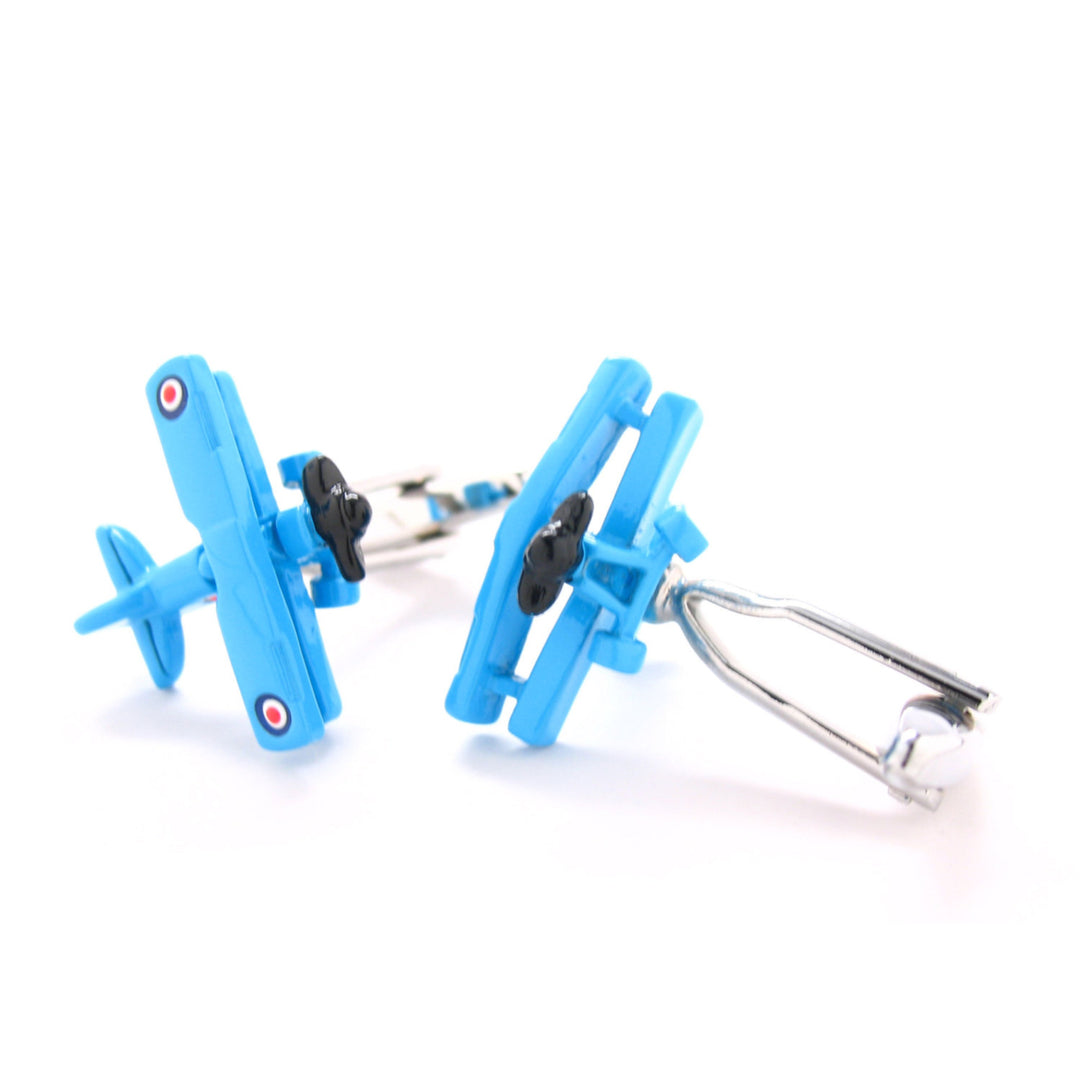 Blue British Bi Plane Cufflinks Airplane World War I Cuff Links Aviation Pilot Image 3