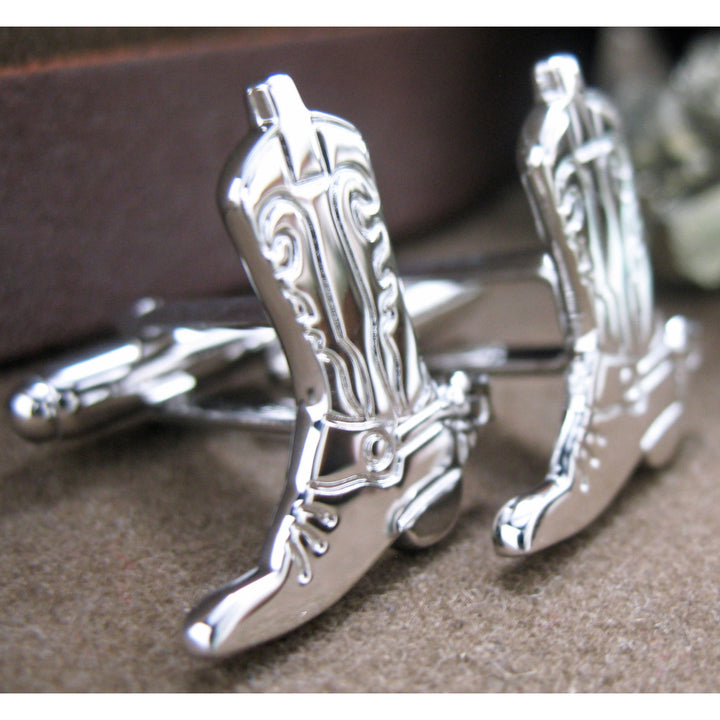 Western Cowboy Boots Cufflinks Antique Silver Tone Cuff Links Image 2