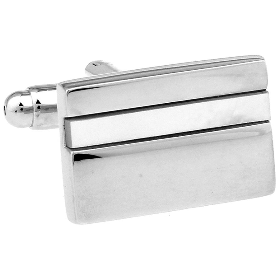 Shiny Silver Boardroom Block with Mother of Pearl Stripe Classic Rectangle Cuff Links The Big Day with Gift Box Image 1