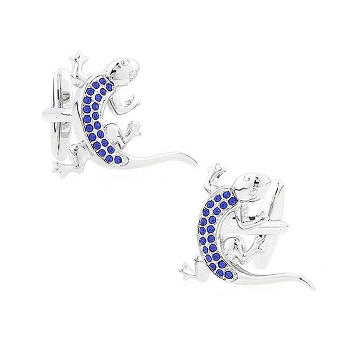 Silver Montana Blue Crystals Gecko Lizard Cufflinks Unique 3D Design Cool Fun Cufflinks Comes with Gift Box Image 1