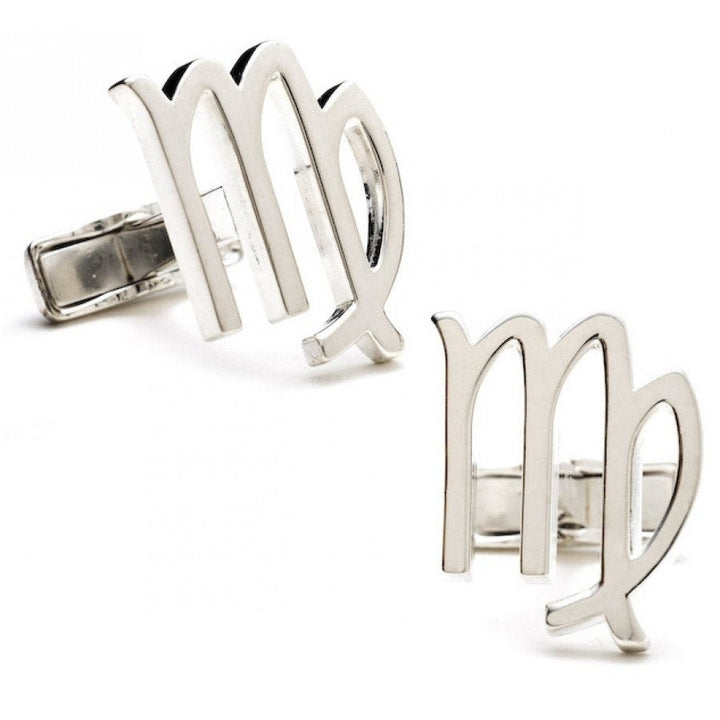 Astrology Cuff Links Shiny Silver Virgo Zodiac Cufflinks Whale Tail Post Image 1