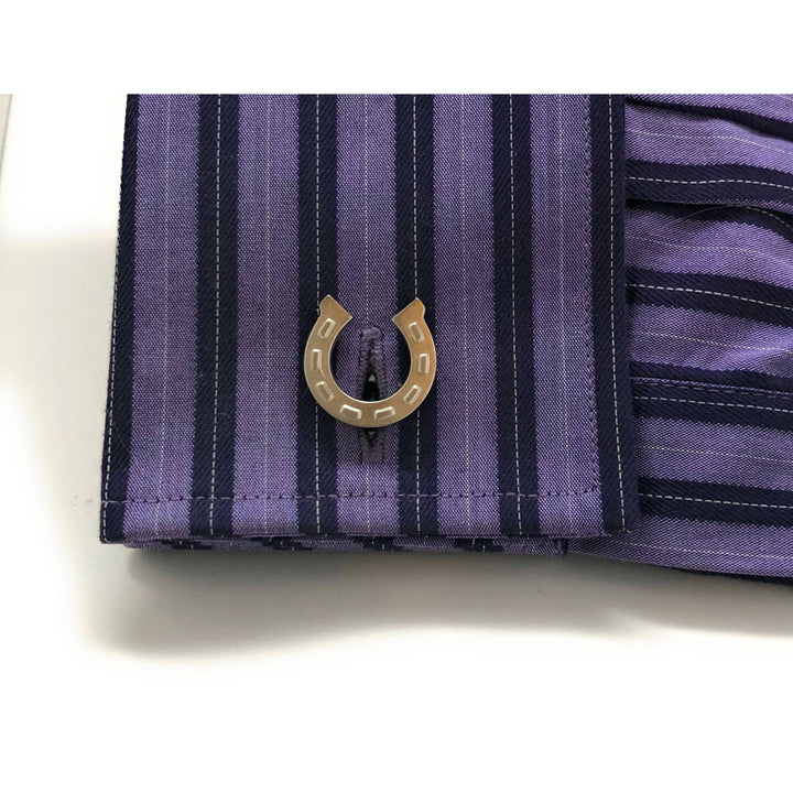 Silver Lucky Horseshoe Cufflinks Fun Cool Good Luck Winning Horse Charms Matte Finish Cuff Links Comes with Gift Box Image 4