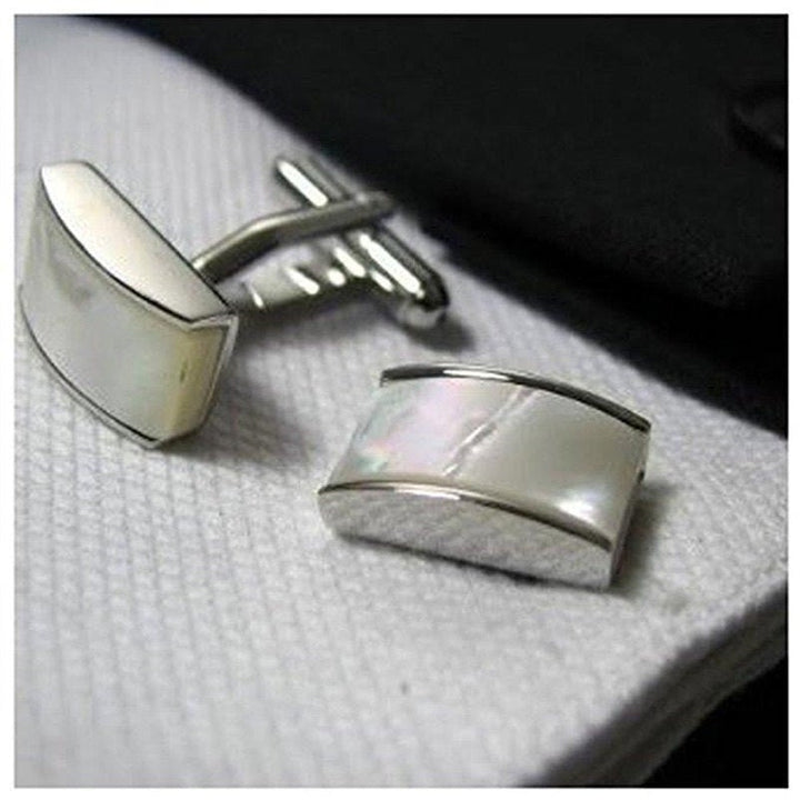 SIlver Tone Catseye Cufflinks Mother of Pearl Bar White Stone Formal Cufflinks Cuff Links Image 1