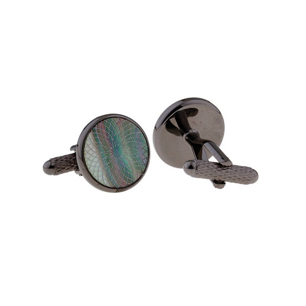 Glitter Pattern Gunmetal Cufflinks Classic Style Dress Up Design Power Force Business Gentlemen Cuff Links Gift Box Image 2