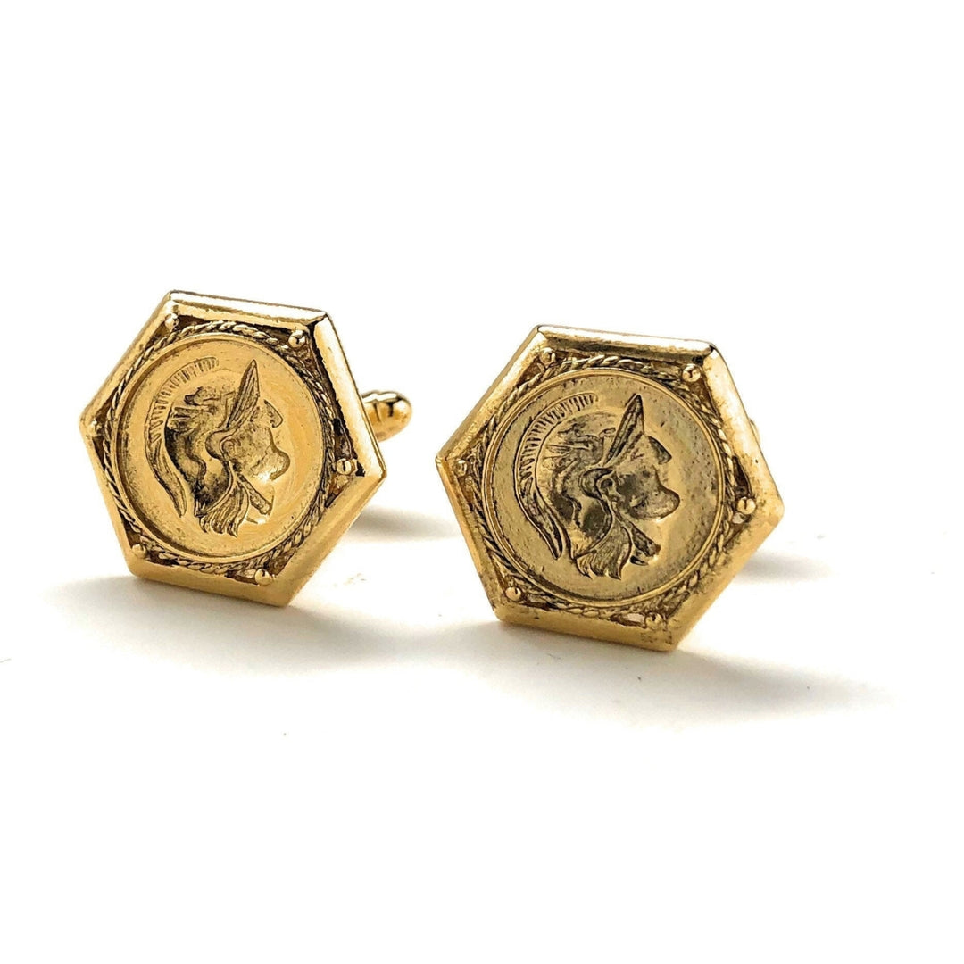 Gold Enamel Roman Cufflinks Centurian Solid Pillar Post Cuff Links Great Detailed Very Cool Comes with Gift Box Image 4