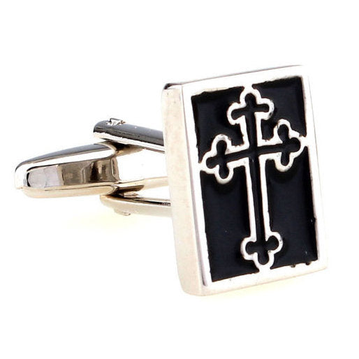 Silver and Black Cross Bottony Cufflinks Religious Cross Cufflinks Cuff Links Image 2