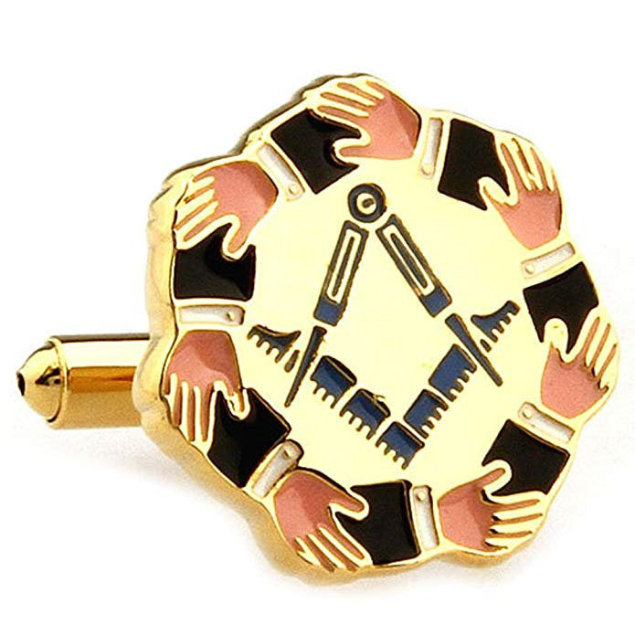 Mens Executive Cufflinks Gold Tone Mason Symbol Loving Brotherhood Hands Round Cufflinks Cuff Links Image 1