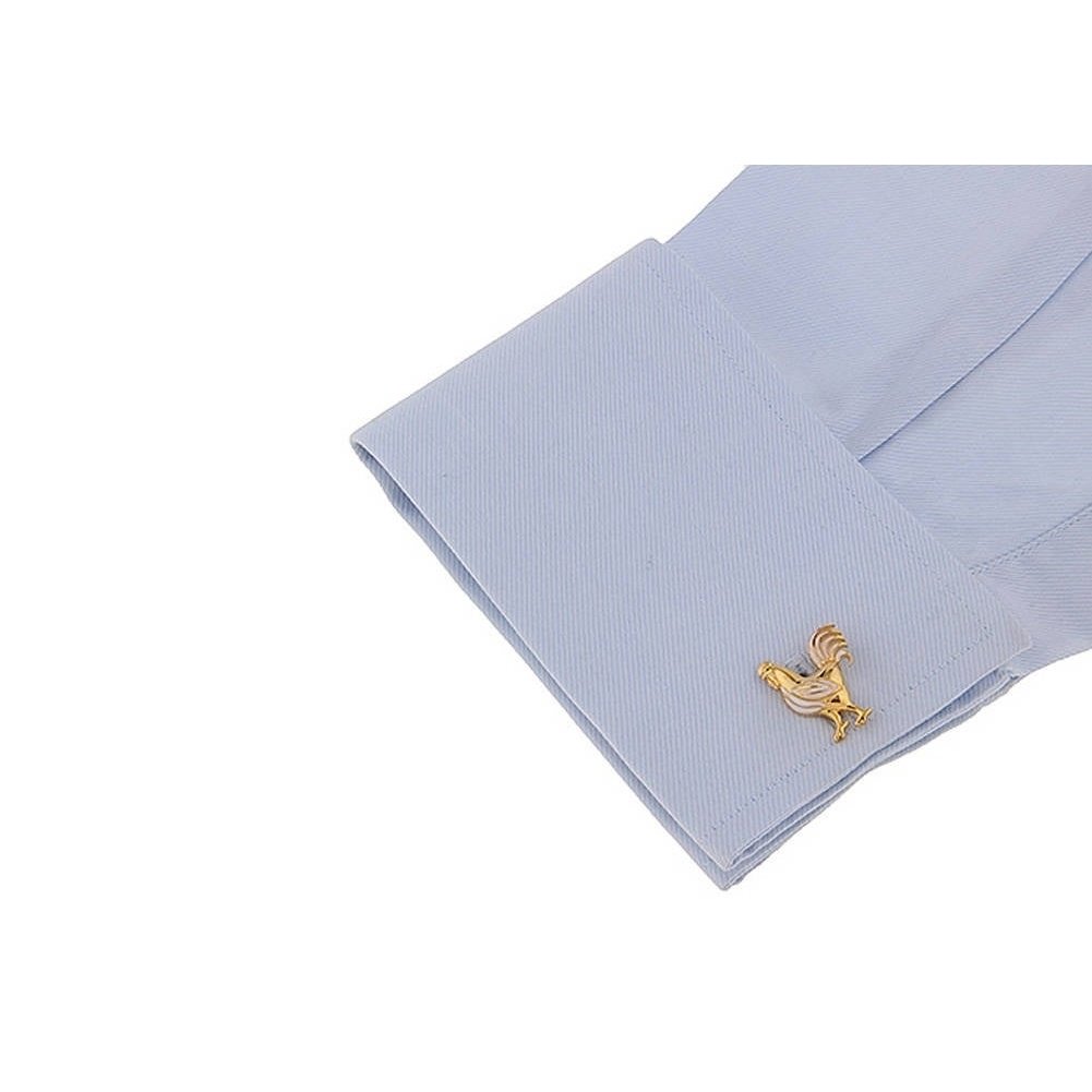 Golden Year of the Rooster Cufflinks with White Enamel Lucky Chicken Cuff Links Brings Good fortune Chinese Zodiac Comes Image 3