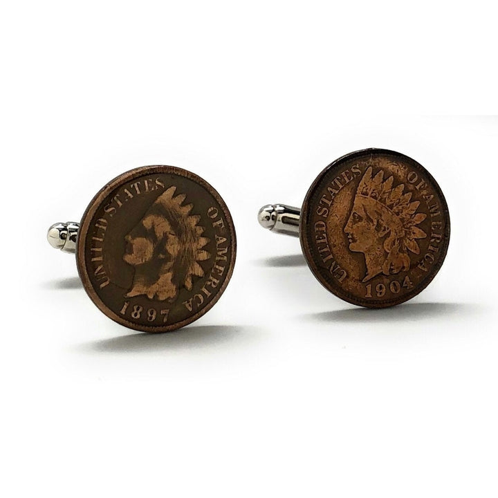 Birth Year Unites States Old West Indian Head Penny Cufflinks Old Coin Jewelry Money Cuff Links Comes with Gift Box Image 1