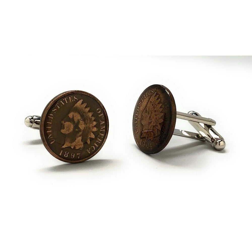 Birth Year Unites States Old West Indian Head Penny Cufflinks Old Coin Jewelry Money Cuff Links Comes with Gift Box Image 2