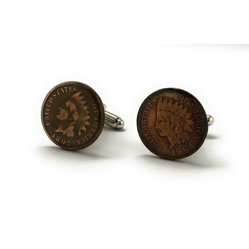 Birth Year Unites States Old West Indian Head Penny Cufflinks Old Coin Jewelry Money Cuff Links Comes with Gift Box Image 3