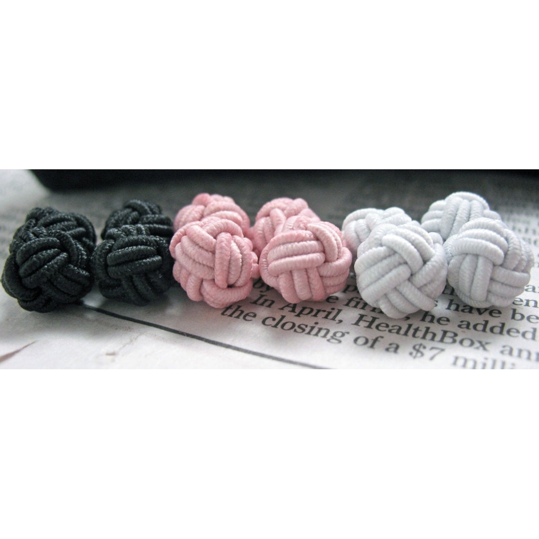 London Charm Silk Knot Cufflinks Sunset Pink Coal Black Big Ben White Bound Cuff Links Image 4