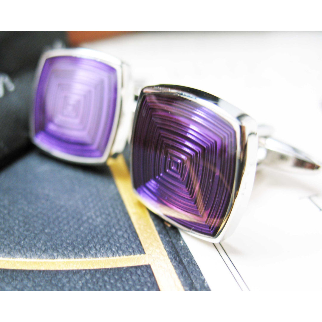 Purple Bender Maze Cufflinks Silver Toned Classic Mens Office Cuff Links Image 1