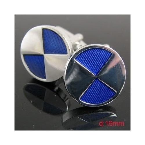 Silver Blue Cufflinks Round Classic Reflective Half Stone Cuff Links Image 1