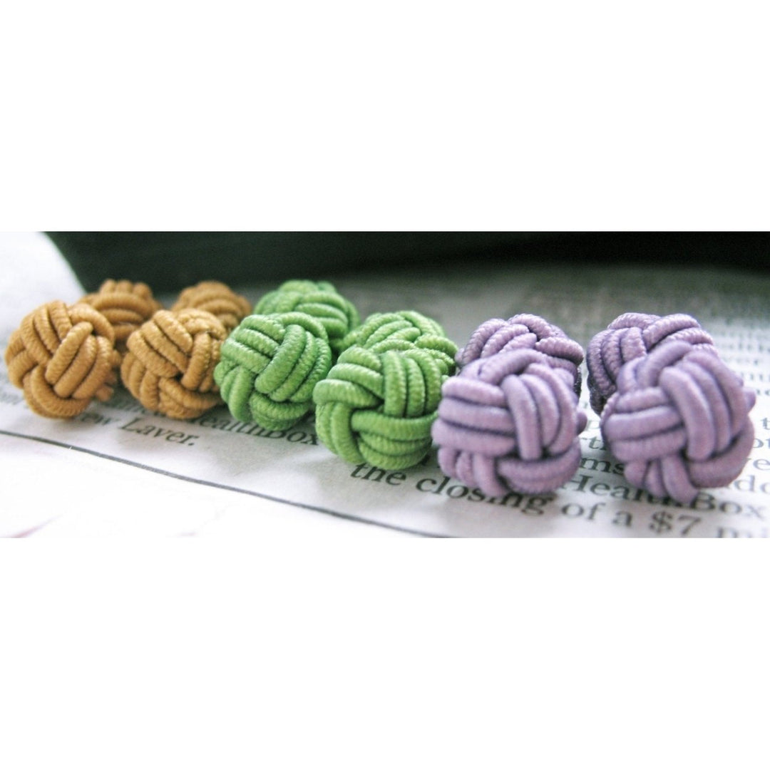 Back to the Basic Silk Knot Cufflinks Lillac Purple Grass Green and August Sunset Bound Cuff Links Image 4