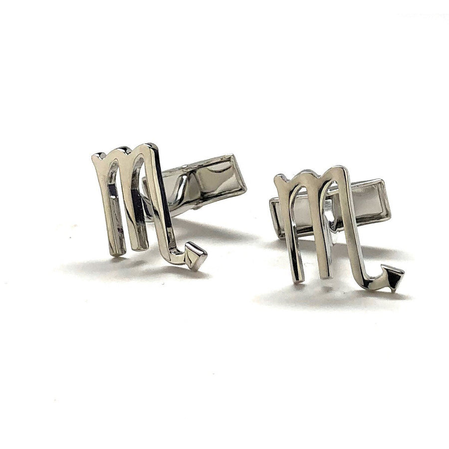 Astrology Cuff Links Shiny Silver Scorpio Zodiac Cufflinks Cuff Links Whale tail post Image 1