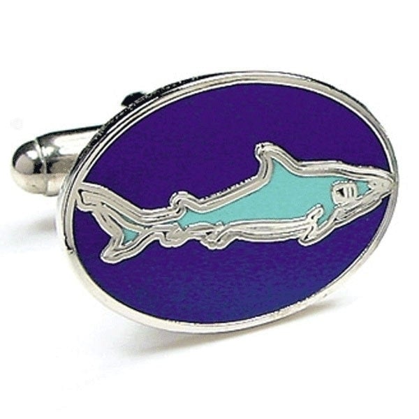 Shark Cufflinks Oval Blue Purple Colored King of the Ocean Cuff Links Image 1