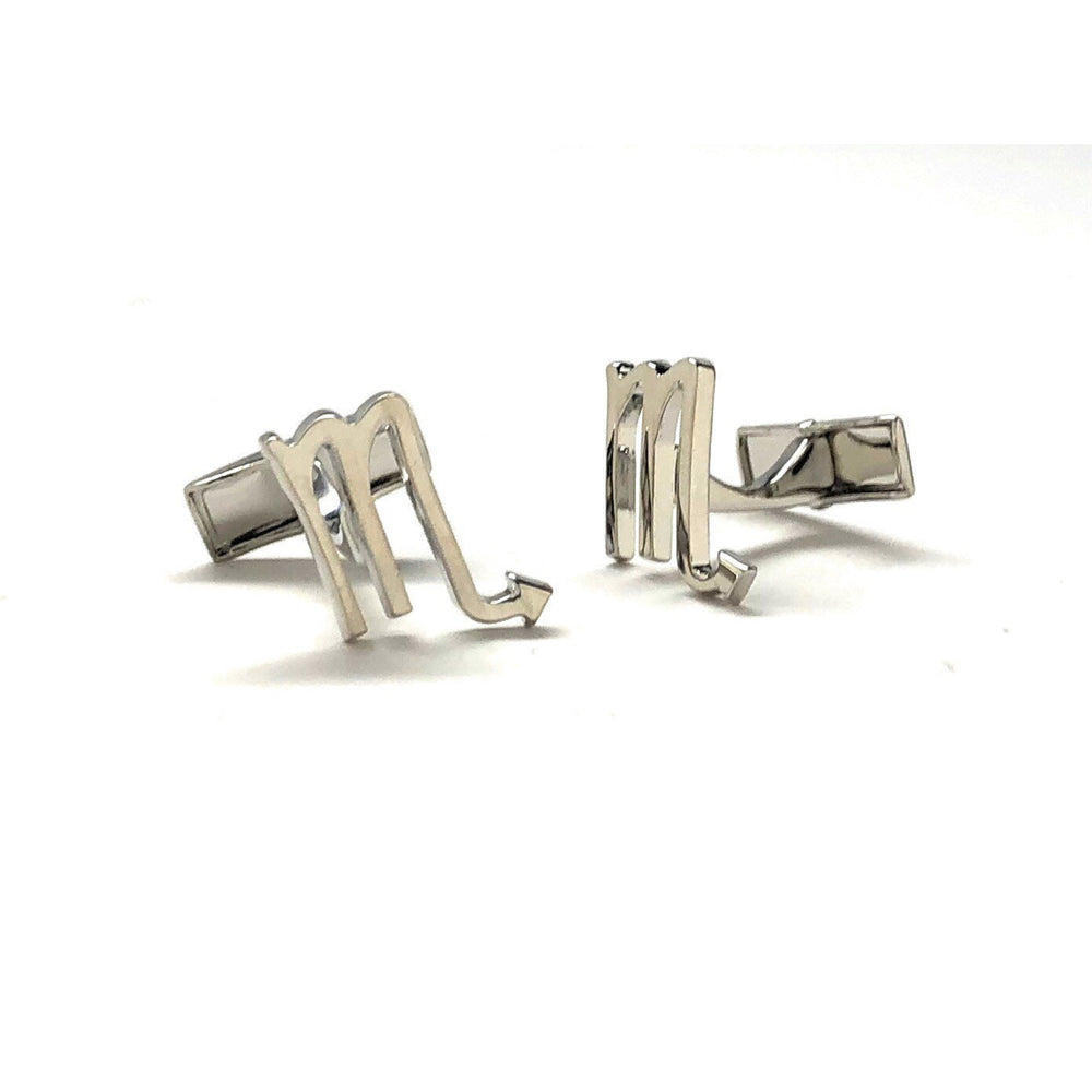 Astrology Cuff Links Shiny Silver Scorpio Zodiac Cufflinks Cuff Links Whale tail post Image 2