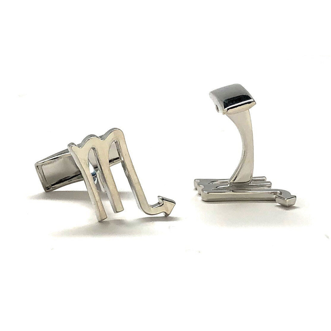 Astrology Cuff Links Shiny Silver Scorpio Zodiac Cufflinks Cuff Links Whale tail post Image 3