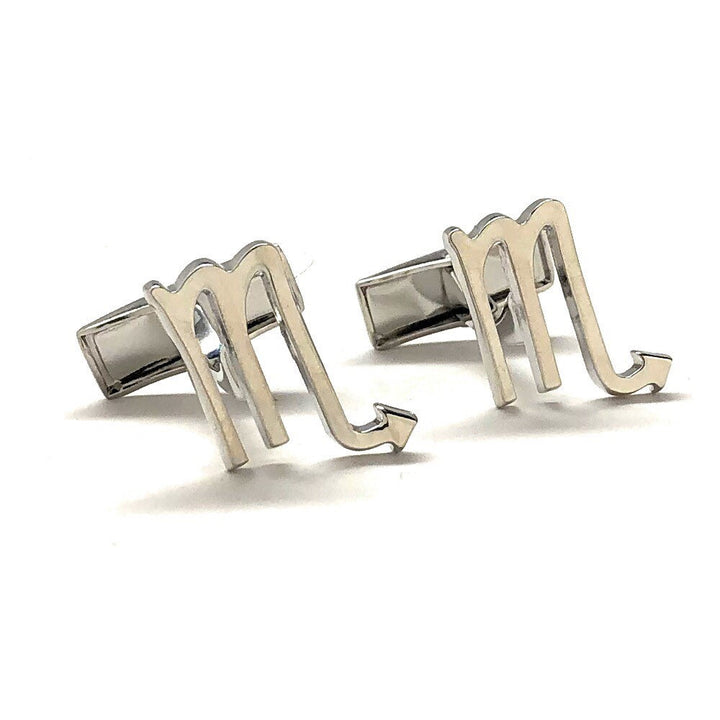 Astrology Cuff Links Shiny Silver Scorpio Zodiac Cufflinks Cuff Links Whale tail post Image 4