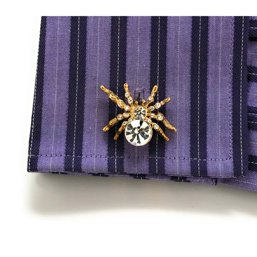 Lucky Spider Cufflinks Gold Tone Walking Crystal Spider Cool Fun Highly Detailed Design Cuff Links Image 4