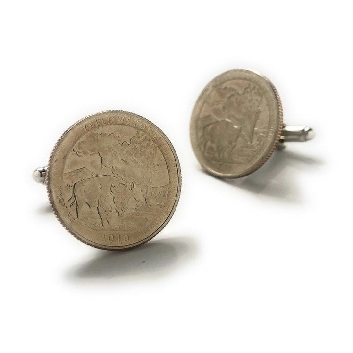 Birth Year Yellowstone Cufflinks Authentic US National Park Quarters Classic Yellow Stone NPS Cuff Links Enamel Coin Image 2