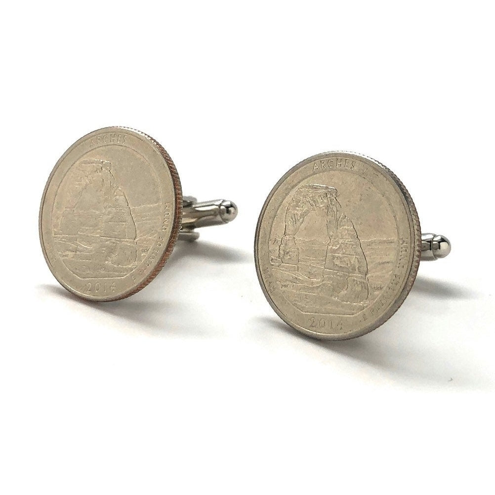 Birth Year Arches National Park Quarter Cufflinks Suit Flag State Coin Jewelry USA US United States Utah Cuff Links Image 4