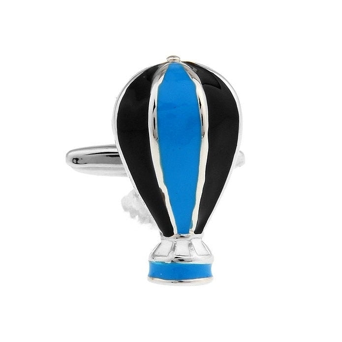 Hot Air Balloon Cufflinks Black Blue Silver Flying High 3D Enamel Cufflinks Cuff Links Image 1