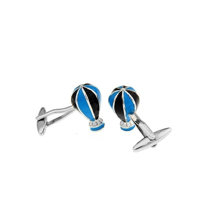 Hot Air Balloon Cufflinks Black Blue Silver Flying High 3D Enamel Cufflinks Cuff Links Image 2