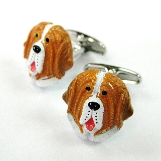 Dog Head Cuff Links Enamel 3D Saint Bernard Dog Pet Cufflinks Mans Best Friend Image 1