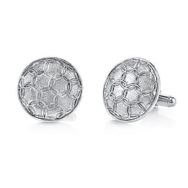 Hammered Bold Cufflinks Silver Large Round Interlocking Eternity Rings Cuff Links Image 1