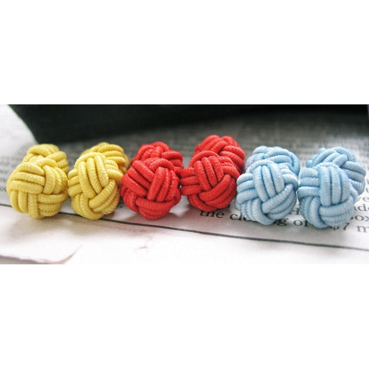 Primary Twist Silk Knot Cufflinks Classic Blue Intense Red and Sunshine Yellow Bound Cuff Links Image 4