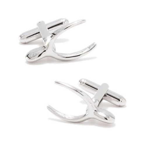 Wishbone Cufflinks Lucky Silver Tone Make a Wish Cuff Links Image 1