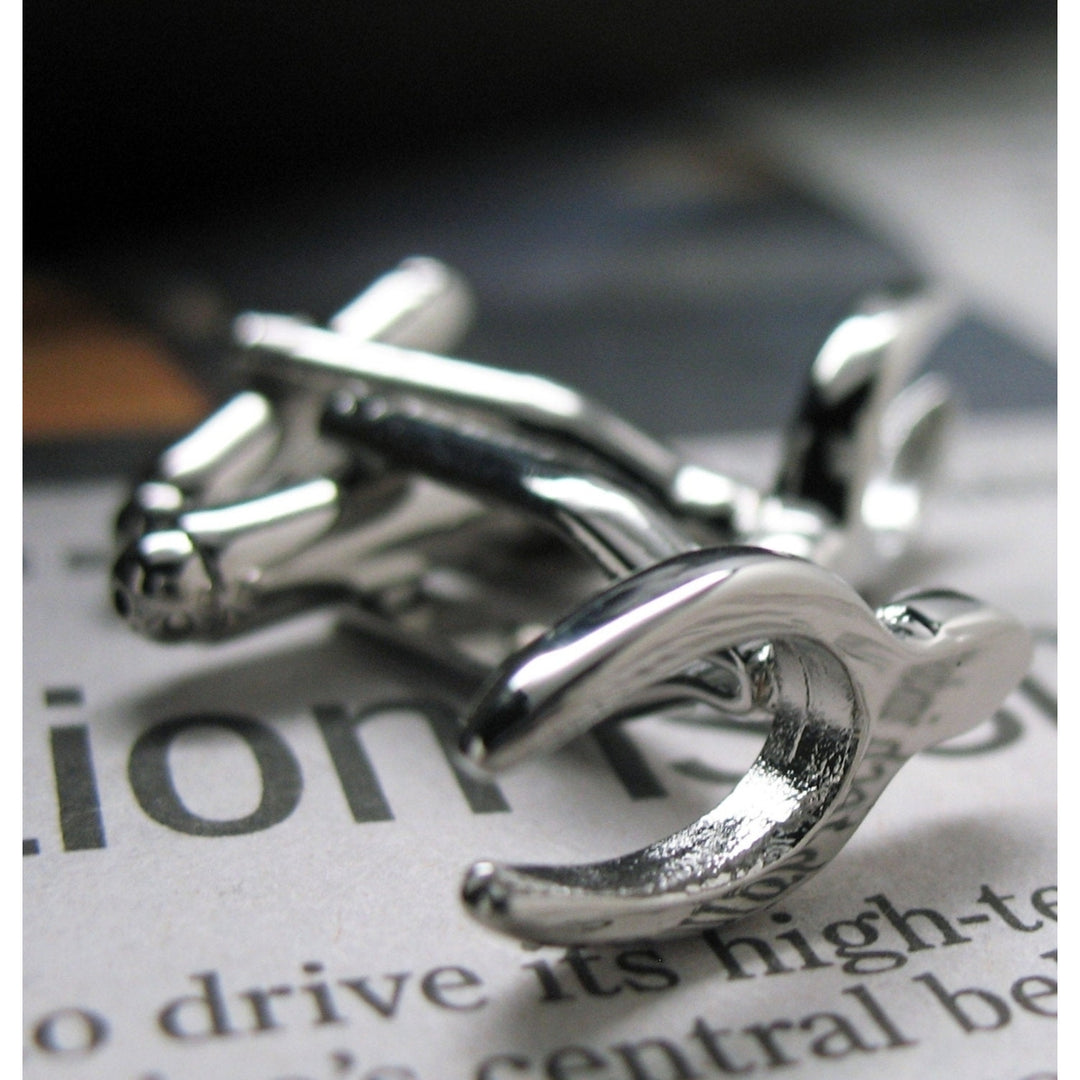 Wishbone Cufflinks Lucky Silver Tone Make a Wish Cuff Links Image 2