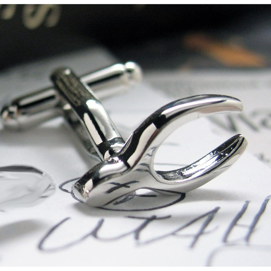 Wishbone Cufflinks Lucky Silver Tone Make a Wish Cuff Links Image 3