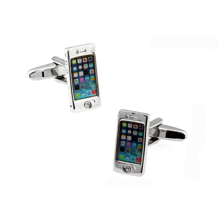 Smart Phone Cufflinks Nerdy Party Master Silver Tone Telephone Backing Very Cool Fun Cuff Links Handheld Personal Image 1