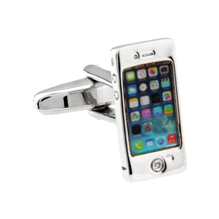 Smart Phone Cufflinks Nerdy Party Master Silver Tone Telephone Backing Very Cool Fun Cuff Links Handheld Personal Image 3